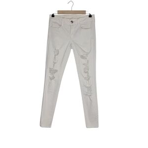 American Eagle Outfitters Cream White Super Stretch Jegging Distressed Jeans
